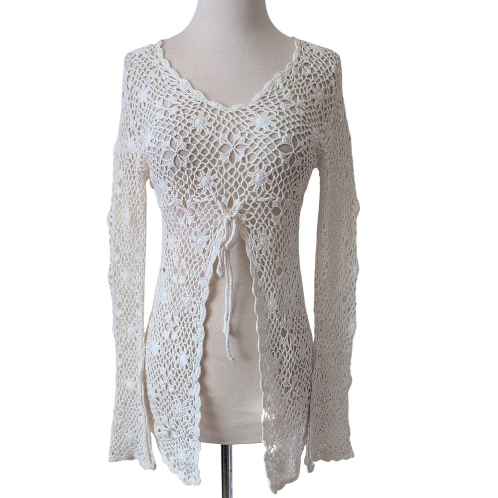 Vintage Y2K Fairy Boho Revival Small Crochet Lace White Open Knit Angel Festival
